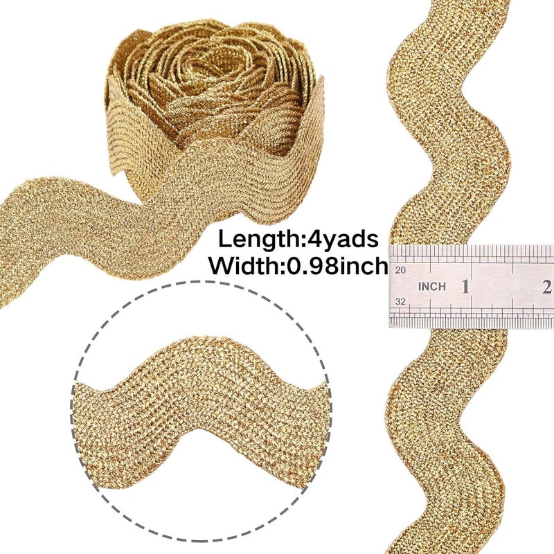 GXTIZAS Rick Rack Wide Rick Rack Wave Bending Fringe Trim 4 Yards RIC Rac Lace Trim for Sewing Customing Wedding Home Party Decoration (Golden) - Image 2